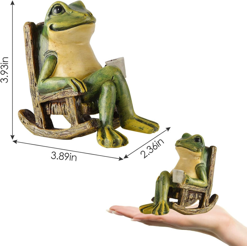 Miniature Frog Garden Statue Valentines Day Gifts Decorations Fairy Garden Accessories Outdoor Lights Solar Garden Frog Decor Art Housewarming Gift for Patio,Yard,Lawn Ornament,3.89"x2.36"x3.93 Green