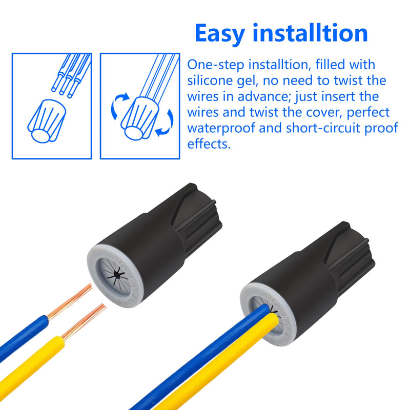 36 PCS Waterproof Wire Connectors Outdoor Electrical Cable Terminal Twist Nuts Cap for Wet Location Installation Lights Irrigation Valves Black black-36