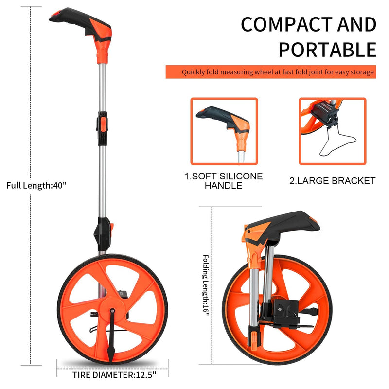Zozen Distance Measuring Wheel with Marking Flags, Measure Wheel in Feet and Inches, Collapsible | Mechanical | One Key to Reset | Kickstand to Keep Stand | Starting Point Arrow and Carrying Bag.