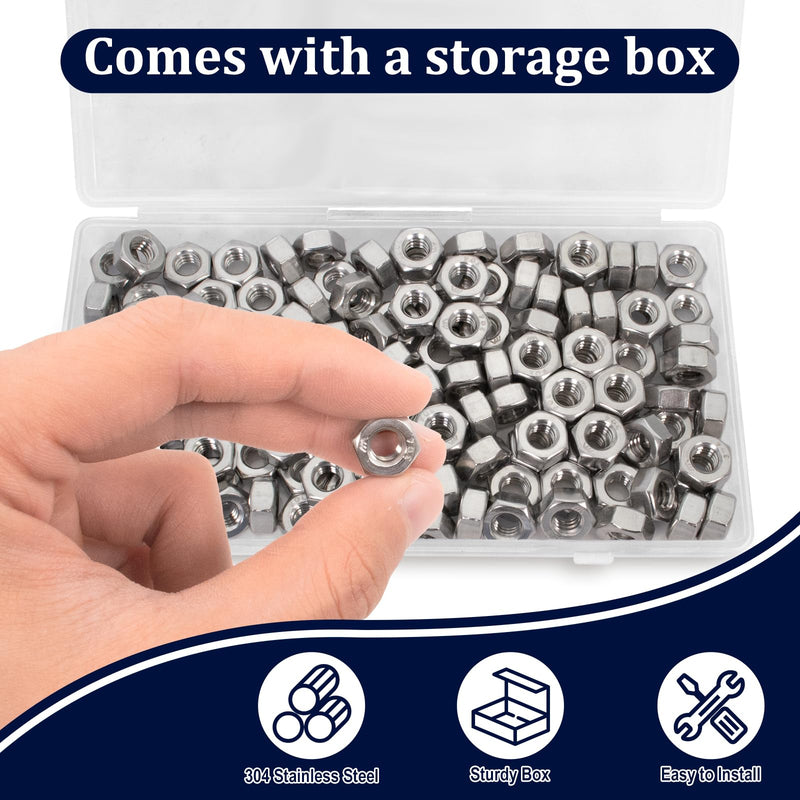 ZQZ 1/4"-20 Hex Nuts,130 Pack 304 (A2-70) Stainless Steel Hardware Nuts,Standard Inch Coarse Thread Nuts 1/4"-20;130 PCS