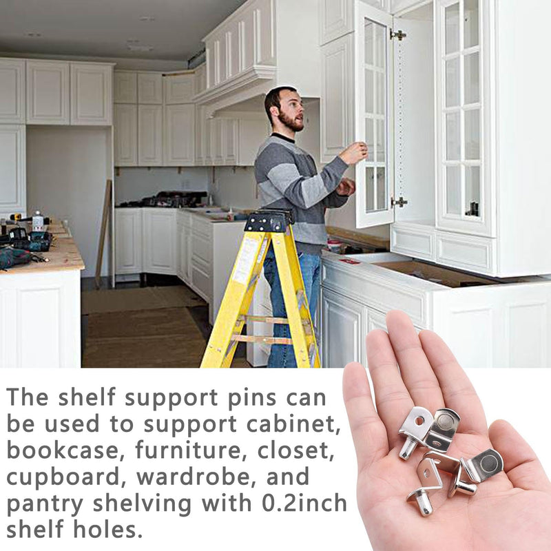 5mm Shelf Support Peg，Support Cabinet Shelf Pins，Shelf Bracket Pegs with Hole，L-Shaped Nickel Plated Furniture Replacement Peg for Bookcase Kitchen Closet Shelf Shelves Furniture Cabinet 30PCS