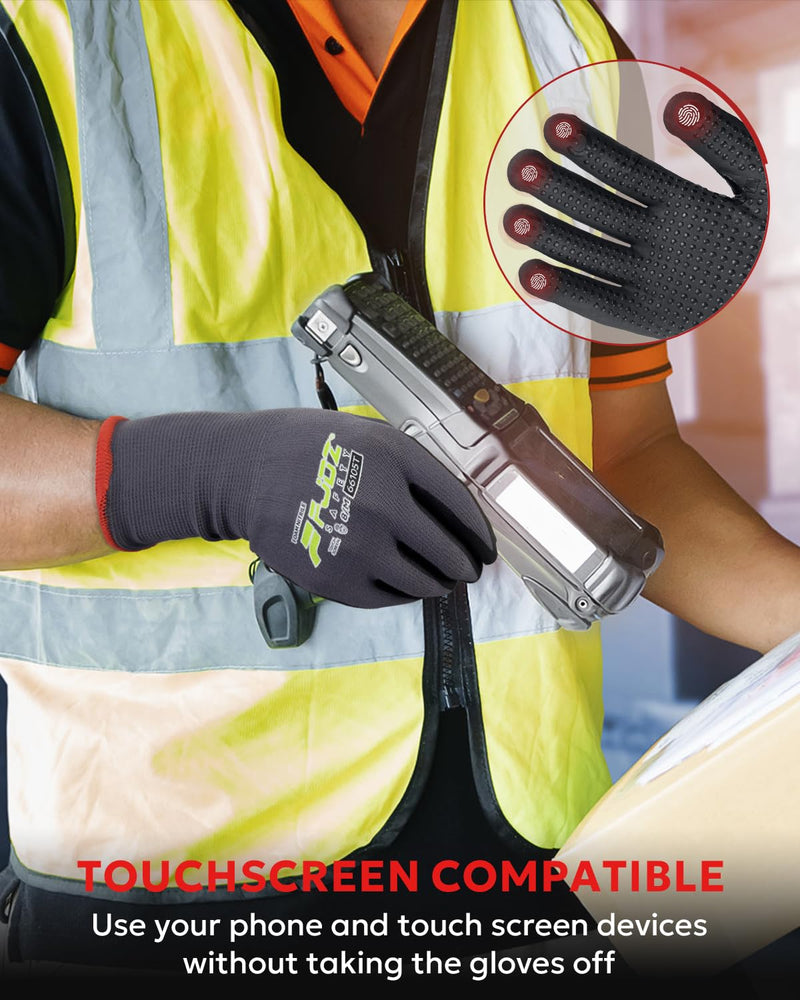 Work Gloves MicroFoam Nitrile Coated,12 Pairs Ultra-light Breathable Touchscreen Seamless Knit Nylon Glove Medium Extra Grip