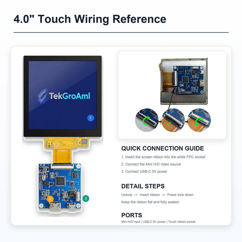 TekGroAml 4 Inch 720x720 IPS Square Touch LCD Display, H/D Video Port | mini Touchscreen for PC Sensor Panel, DIY Dashboard and Embedded Projects Touched