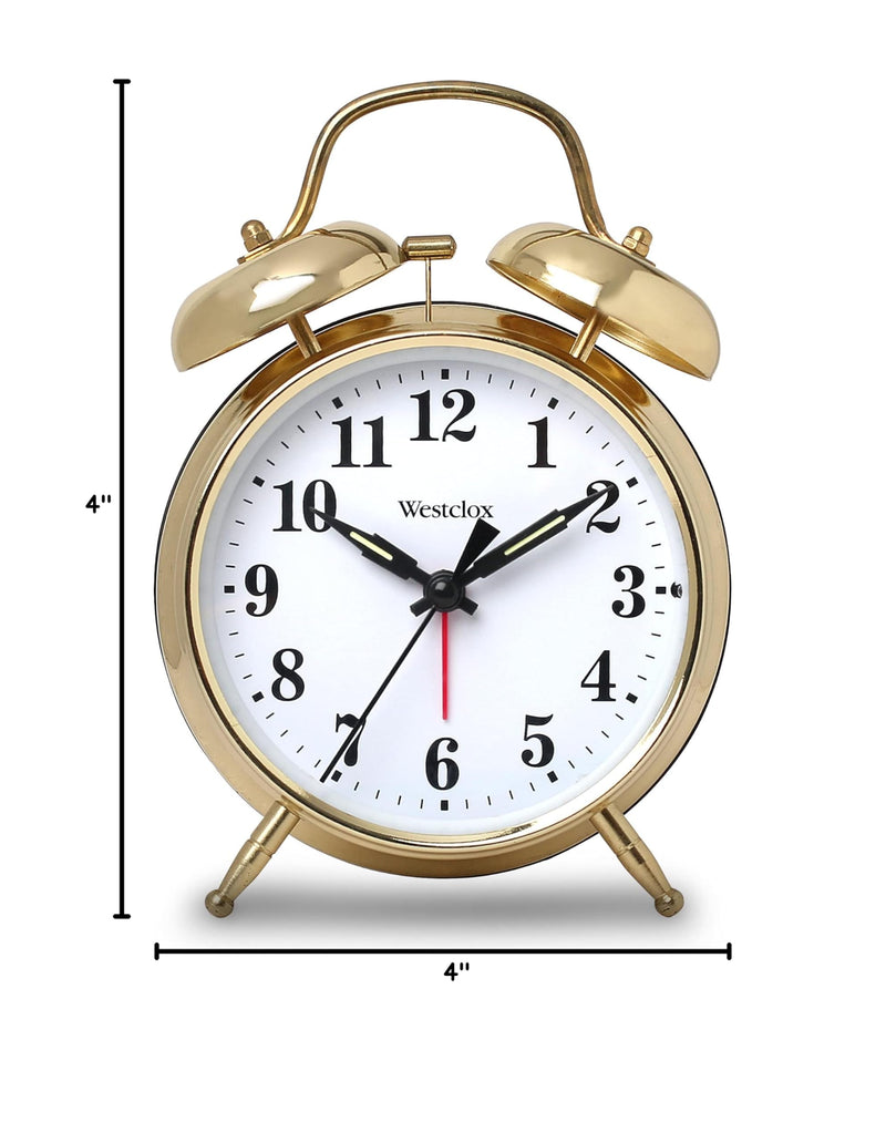 Westclox Big Ben Twin Bell Alarm Clock | Loud Alarm Clock for Heavy Sleepers | Battery Operated Clock with Backlight for Bedside Table, Bedroom, Kids Room, Desk (Gold, 4") Gold