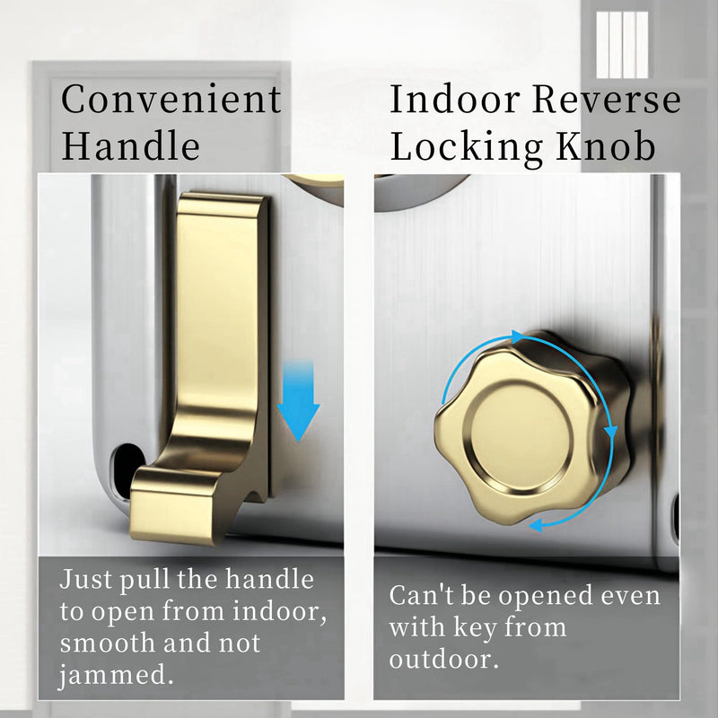 Rim Lock Set, Stainless Steel Vertical Keyway Cylinder Deadbolt With Handle - Anti-Theft Exterior Door Security for Home Safety