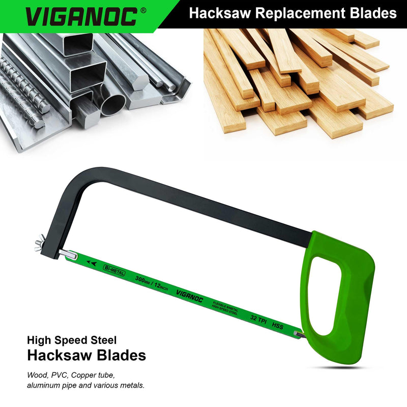 12" Hacksaw Replacement Blades Set, Bi-Metal High Speed Steel Hack Saw Blade Sets - 18T - 24T - 32T HSS Saw Blades, 3 Pack 3pc. Bi-metal blades set