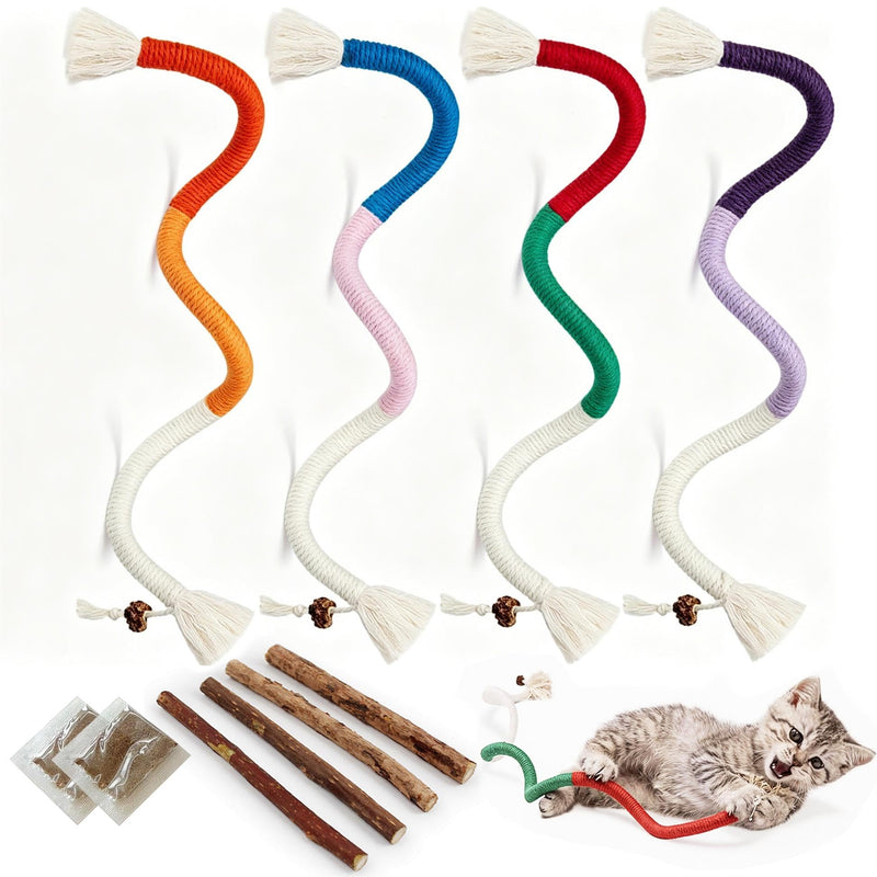 Cat Teeth Cleaning Chew Toys,Cat Chew Ropes 4Pcs,Natural Cat Chew Sticks 4Pcs
