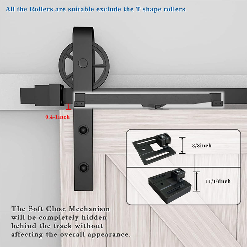2PCS Lightweight Hole-Free Barn Door Soft Close Mechanism, Upgraded Design Sliding Door Hardware Kit, Adjustable Actuators One Way Operation Door Stopper Anti-Slam Invisible Lightweight Barn Door Soft Close Mechanism