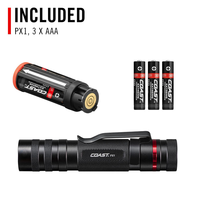 Coast PX1 565 Lumen Pure Beam Focusing LED Flashlight with Twist Focus and Adjustable Pocket Clip