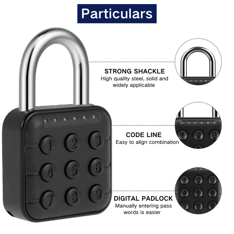 Combination Lock, 6 Digit Password Locker Lock, Aluminum Alloy Code Digital Padlock, Push Button Security Safe Padlock, Combination Padlock for Gym and School Lockers(black) Black