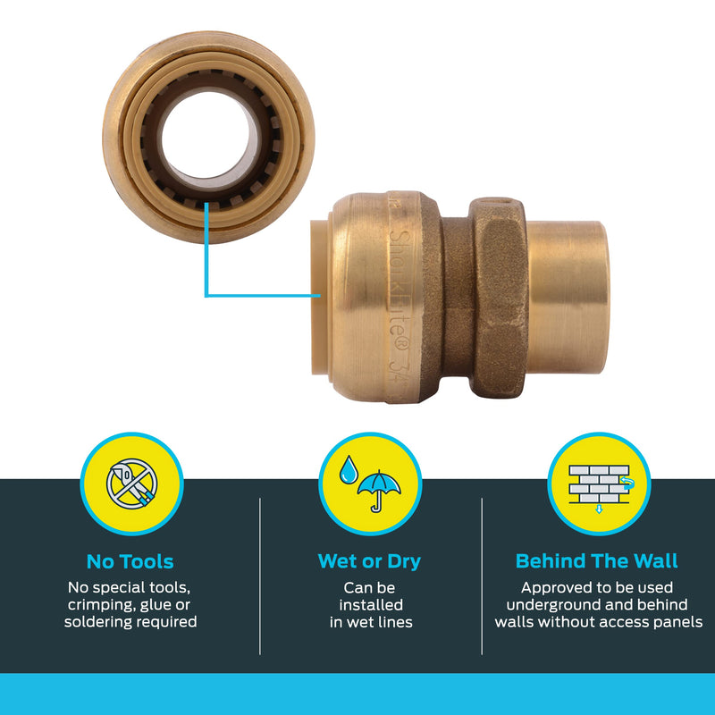 SharkBite 3/4 Inch x 1/2 Inch FNPT Adapter, Pack Of 6, Push To Connect Brass Plumbing Fitting, PEX Pipe, Copper, CPVC, PE-RT, HDPE, U092LF SharkBite 3/4 in. x 1/2 in., 6 Pack