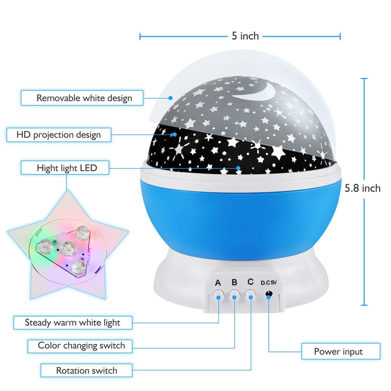 Night Light for Kids, Kids Night Light, Star Night Light, Nebula Star Projector 360 Degree Rotation - 4 LED Bulbs 12 Light Color Changing with USB Cable, Romantic Gifts for Men Women Children Blue