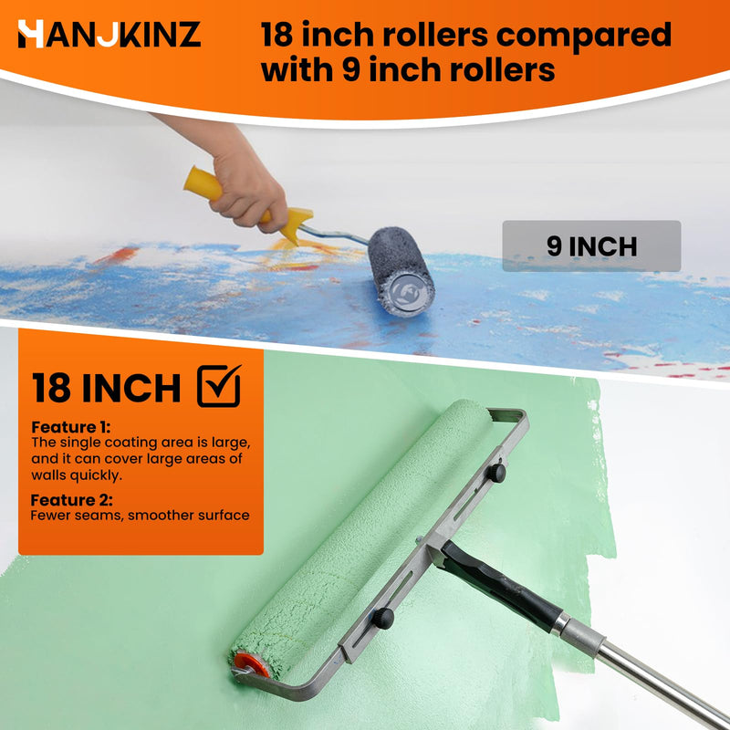 18 Inch Microfiber Paint Roller Covers, 6 Pack, 3/8" Nap 18 Inch,6 Pack