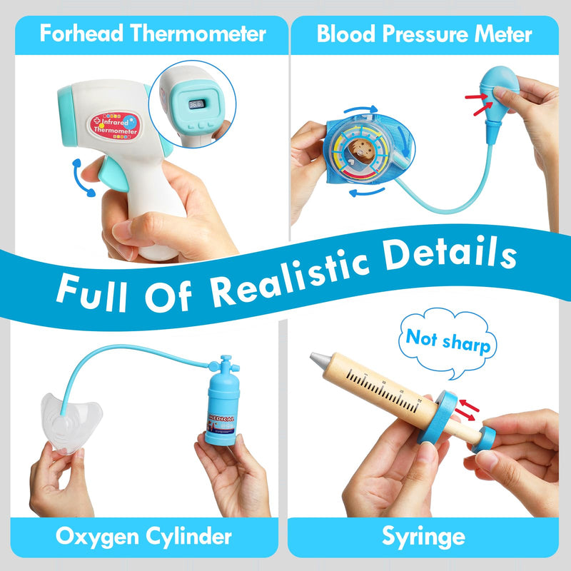 Lehoo Castle Doctor Kit for Toddlers 3-5, Kids Doctors Play Set, Pretend Play with Doctor Costume Toy Stethoscope Medical Kits for Girls Boys 3 4 5 Light Blue