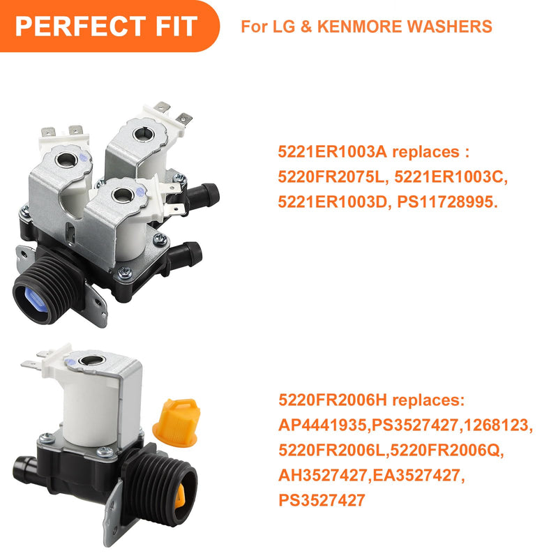 5221ER1003A&5220FR2006H Water Inlet Valve Replacement for LG Tromm & Ken.More Front Load Washers Replaces 5220FR2075L 5221ER1003C 5221ER1003D Assembly by TOMOON