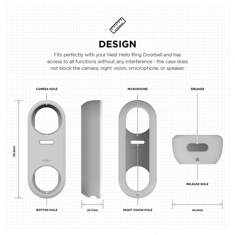 elago Silicone Case Designed for Google Nest Hello Doorbell Cover (White) - Full Protection, Night Vision Compatible [US Patent Registered] White