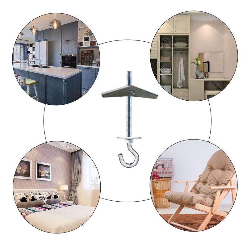 Alovexiong 4 Pack Carbon Steel Plasterboard Ceiling Hooks Spring Toggle Wing Bolts Hanger Wall Ceiling Installation Cavity Wall Fixing Anchors Ceiling Hook Heavy Duty Swag Hanging Plants 4pcs
