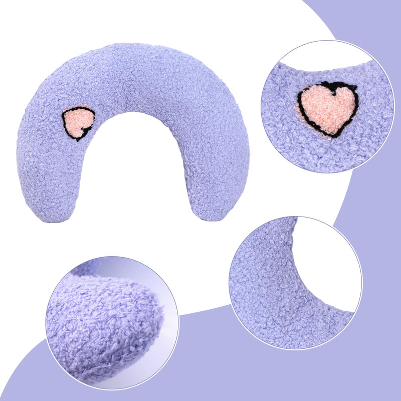 Lystaii Cat Calming Pillow for Indoor Pet Small Dog Calming Pillow Soft Fluffy Cat Bed Dog Neck Toy Half Donut Anxiety Relief Toy with Cute Embroidery Pattern (Purple, Peaches) Purple