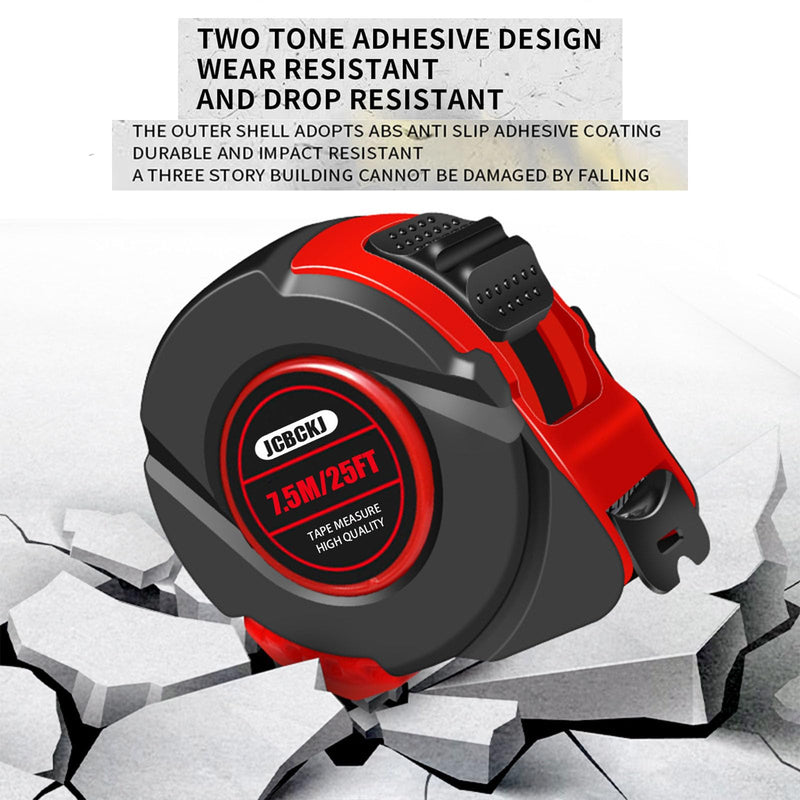 25 FT Industrial Tape Measure, Self-Locking Heavy-Duty Steel Ruler with Easy to Read Scale, Suitable for Engineers and Decorators to Measure, Standard Public Tape Measure (Red)