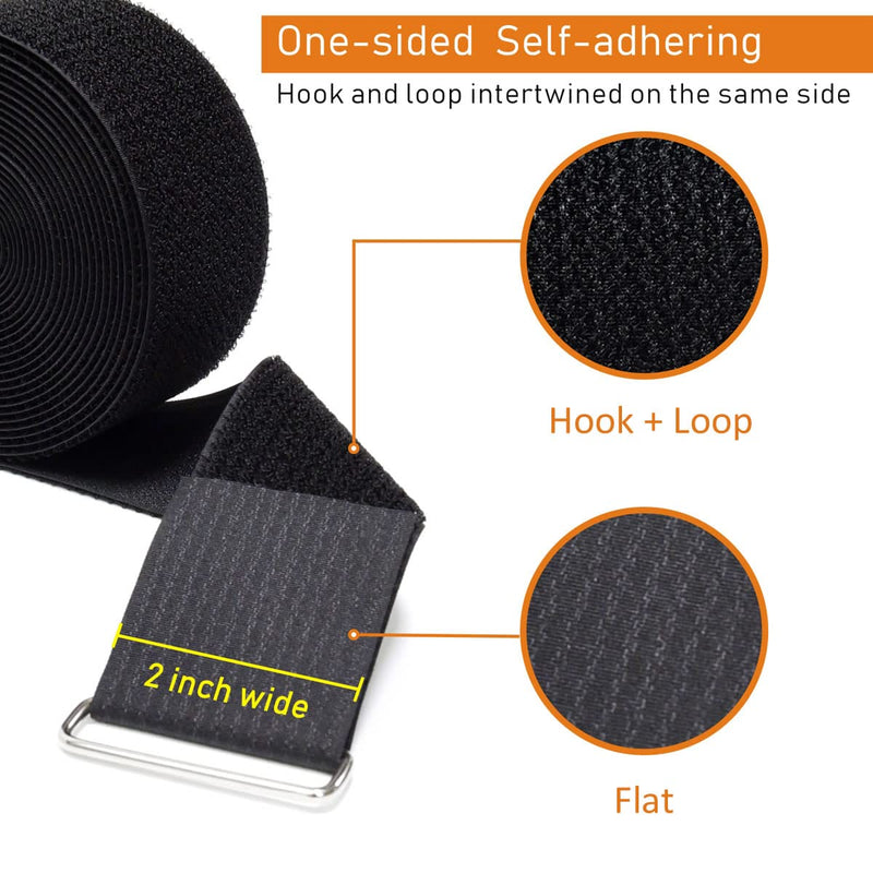 2"x16ft Reusable Cinch Strap with 10 Metal Buckles, Cut-to-Length Fastening Securing Straps, Adjustable Nylon Cable Straps and Cord Ties for Organizer or Storage, 2 inch Wide, Black 2in x16ft
