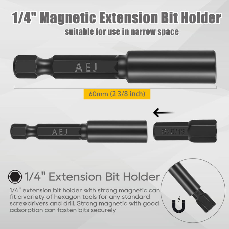 AEJ 49-Pack Screwdriver Bit Set, Hex Head Drill Bit Set, Torx Square Slotted Phillips Bit Set with 1/4" Bit Holder, 1/4 Hex Shank, S2 Steel, 1"Long 49PCS Torx/Hex/Slotted/Phillips/Square/Extension Bit Holder