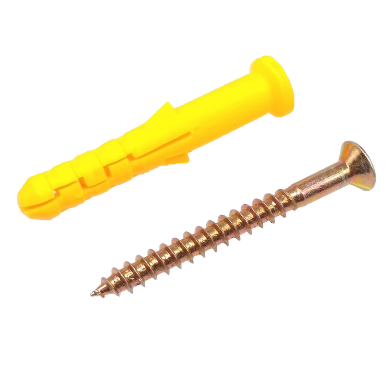 Yodaoke 50pcs Zinc M6 x 60mm Phillips Flat Head Self Tapping Screws and 10 x 60mm Plastic Drywall Ribbed Anchors