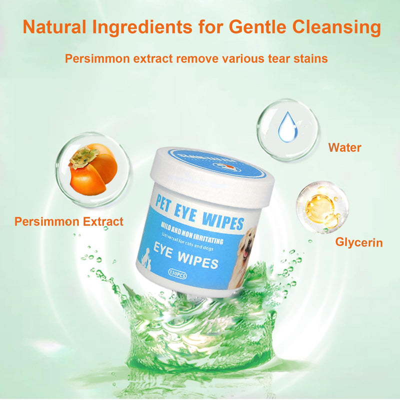 Pet Eye Wipes for Dogs, Natural Dog Wipes for Paws and Butt,Gentle and Safe Dog Wipes Cleaning for Remove Tear Stains and Mucus, Dog Eye Wipes and Cleaning Wipes for Dog, Cat, Furry Animals 130 pcs - PawsPlanet Australia