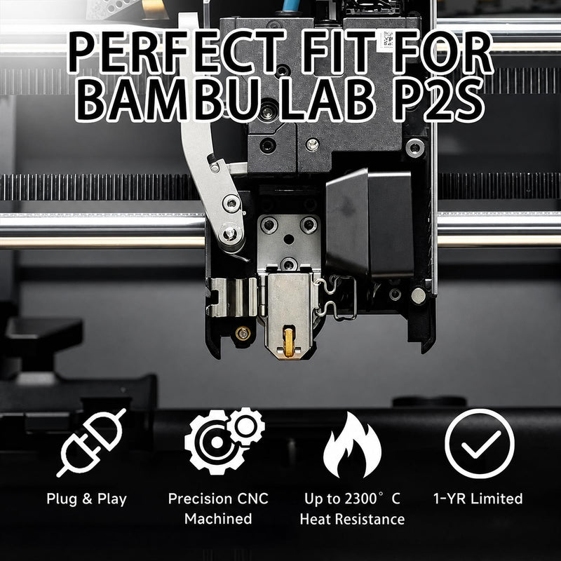 P2S Hotend Heating Assembly Kit for Bambu Lab P2S 3D Printer | Include Upgraded Heater Cartridge, Thermistor, High-Temp Resistant Zirconia Ceramic Block & Sturdy Clip, Quick Change
