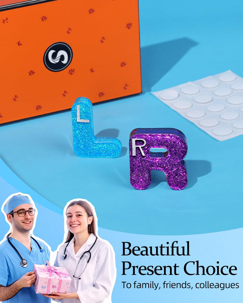 Plifal Xray Markers with Lead Initials - Glitter Radiology X-ray Markers in Blue & Purple "L&R" Letter Shape Include Reusable Adhesive Tapes to Nurse Radiologist Badge Buddy, Easy to Identify Blue Purple