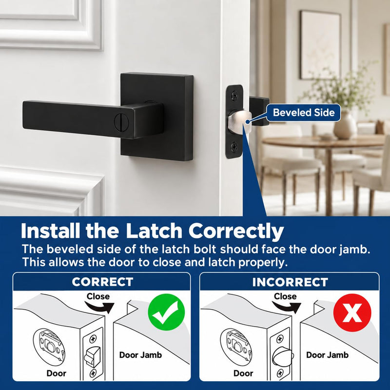 Matte Black Privacy Door Levers Interior 6 Pack, Modern Square Door Handles with Lock, Keyless Emergency Release for Bedroom & Bathroom, Reversible, Fits 1-3/8" to 1-3/4" Door Thickness
