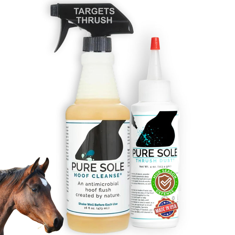 Pure Sole Severe Thrush Treatment for Horses - Hoof Cleanse (16 oz.) and Thrush Dust (4 oz.) Bundle