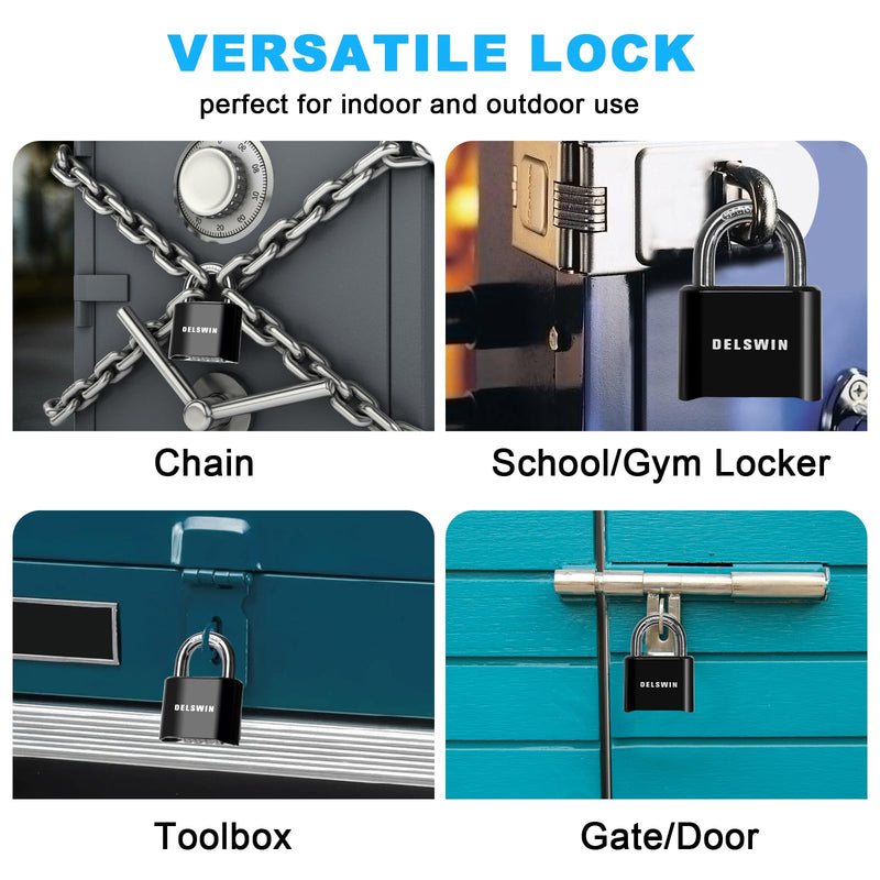 DELSWIN 4-Digit Combination Lock Outdoor Padlock - Heavy Duty Locker Lock with Hardened Steel Shackle, Waterproof Combo Lock for Gym Locker, Hasp Storage, Shed, Fence, Gate (Black,1Pcs) Charcoal Black 1 Piece