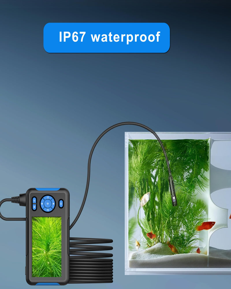Dual Lens Industrial Endoscope, 1080P Digital Borescope Inspection Camera, 8.0mm IP67 Waterproof, with 4.3" LCD Screen Display, 8 LED Lights,16.5FT Semi-Rigid Cable Blue