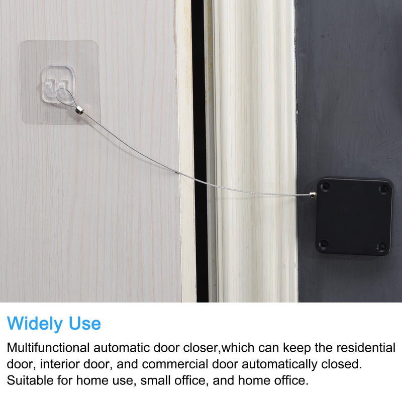 MECCANIXITY Punch Free Automatic Sensor Door Closer 47.2" Retractable Cable Lock for Home Office Doors 1000g 4Set Black with Adhesive Sticker Hook Screw Expansion Nail Sleeve
