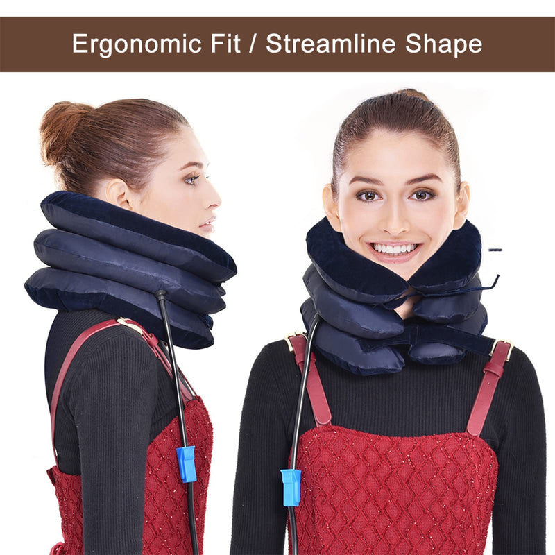 Inflatable Neck Stretcher Neck Brace, Inflatable neck stretcher neck bracket, neck traction pillow for neck decompression and neck tension relief (blue)