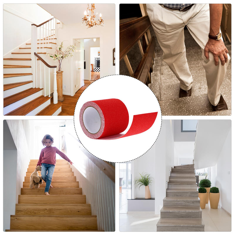 TEHAUX Anti Slip Tape for Stairs, 3.93 Inch x 16 FT Stair Treads Non Skid Tape Red, Abrasive Tape for Stairs Steps, Indoor Outdoor Step Warning Tape for Tub Pools Floor Bathrooms Stairs
