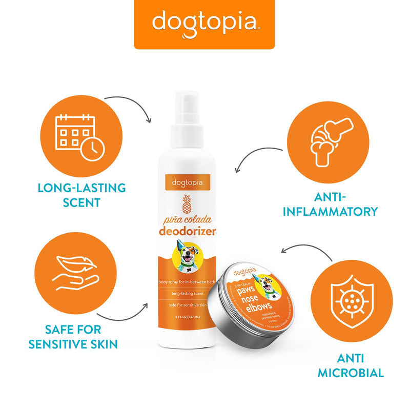 3-in-1 Paw Balm & Deodorizer Spray - Between Baths Bundle for Pets | Moisturizing Balm for Cracked Skin (2oz) & Long-Lasting Piña Colada Odor Eliminator (8oz) for Dogs & Cats Pina Colada - PawsPlanet Australia