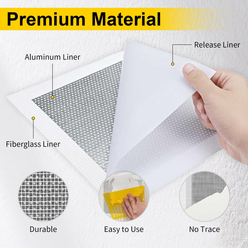 6/8/10/12 Inch Drywall Repair Kit, 6PCS Heavy Duty Self-Adhesive Mesh Patch Kit for Large Holes - Includes Scraper & Sandpapers, Ideal for Drywall, Sheetrock, Wall and Ceiling Repairs 6PCS - 6", 8", 10", 12"