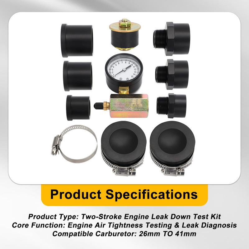 Two Stroke Leak Down Test Kit for Yamaha Banshee, Blaster, YZ125, YZ250-26mm to 41mm Carburetor Engine Air Leak Tester