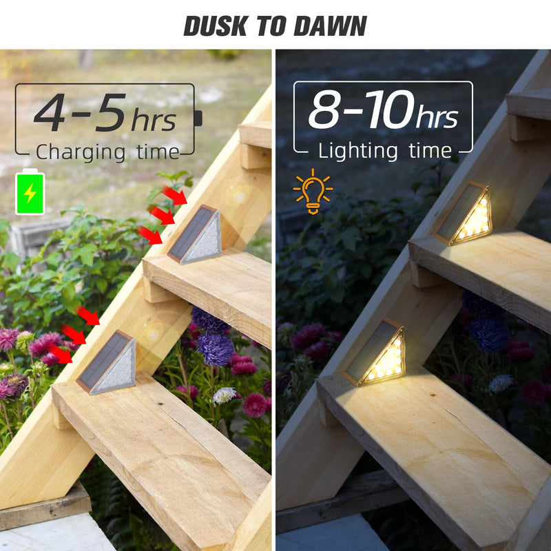 NIORSUN Outdoor Stair Lights 6 Pack, Solar Step Lights IP67 Waterproof with 13 Bright LEDs, 3000K Warm White, Auto On/Off, Triangular Design for Steps, Deck, Patio, Yard, Porch, Sidewalk