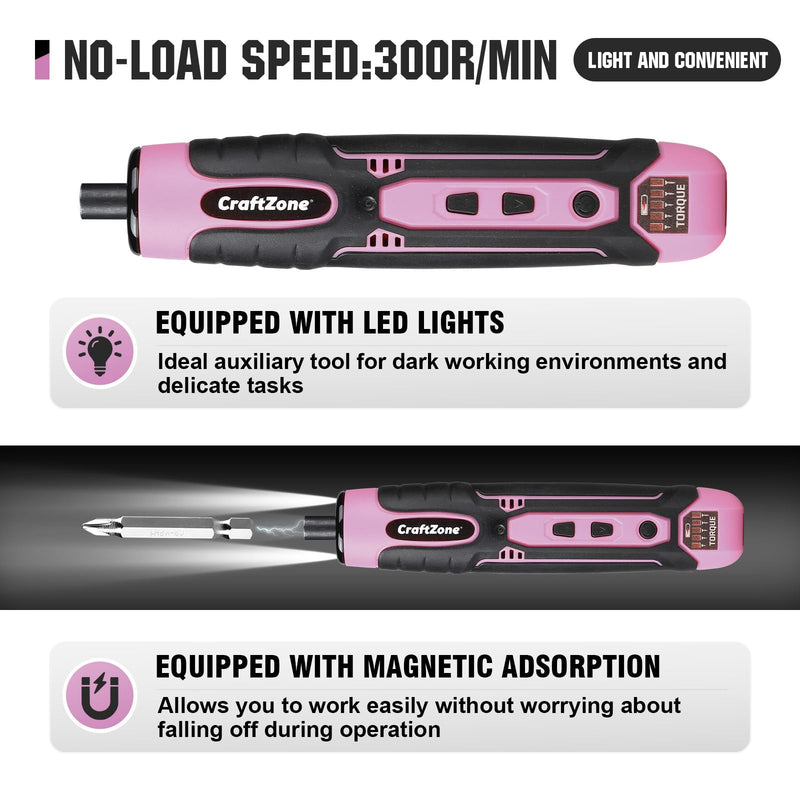 Rechargeable Cordless Electric Screwdriver Set, 28‑Piece Bit Pink