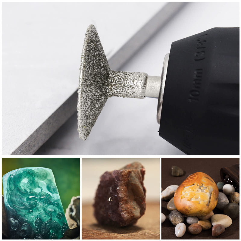 Stone Carving Set Diamond Burr Bits Compatible with Dremel, 17PCS Polishing Kits Rotary Tools Accessories with 2.35mm 3mm Shank T Shape for Carving, Engraving, Grinding, Stone, Rocks, Jewelry, Glass 0.5-16mm burr head 3/32''+1/8'' shank