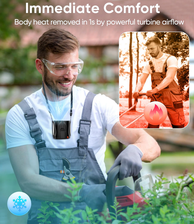 AI Portable Waist Fan, 6 Speeds 16000RPM Strong Turbo Airflow, 40H Max Cooling Battery Powered Personal Fan Rechargeable, Hands-Free Shirt/Belt/Neck Fan for Work, Outdoor, Travel, Gift for Men Black