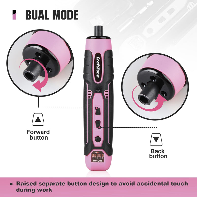 Rechargeable Cordless Electric Screwdriver Set, 28‑Piece Bit Pink