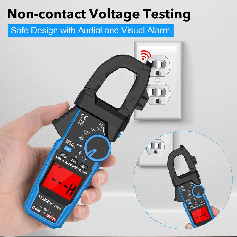 Digital Inrush Clamp Meter Multimeter, TEMIRUP T-RMS 6000 Counts 600A Current Amp Volt Meter with VFD,LOZ Mode; Measures NCV AC/DC Current Voltage Temperature Resistance Capacitance Continuity CM87C 600A AC/DC Clamp Meter