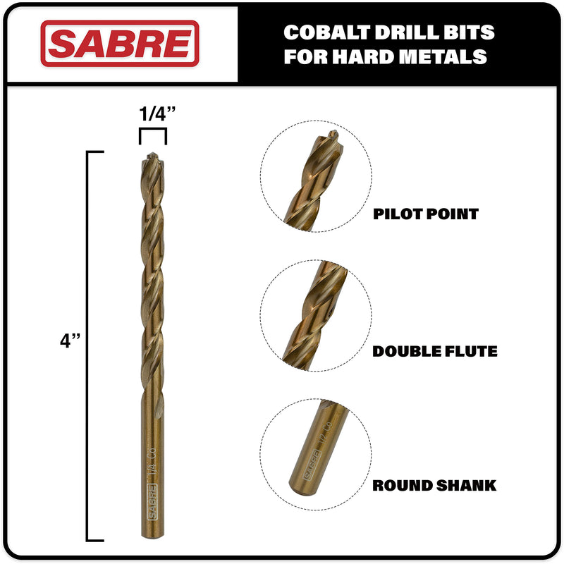 1/4 Inch Cobalt Drill Bits – 5pcs Drill Bits for Metal, M35 Cobalt Metal Drill Bit Set, Pilot Point Cobalt Drill Bits – Heavy-Duty Drill Bits for Steel, Hard Metal, Cast Iron (1/4" x 4") 1/4 in