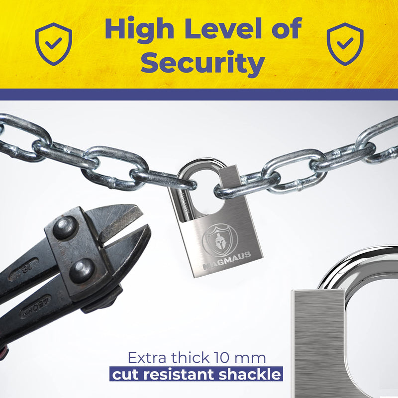 Magmaus® SDL/50 [Closed Shackle] Heavy Duty Lock with 3 Keys - [Stainless Steel] Weatherproof Padlock for Outdoor Use - Ideal for Storage Unit, Shipping Container, Gate (Pack of 2) 50 mm (Pack of 2)