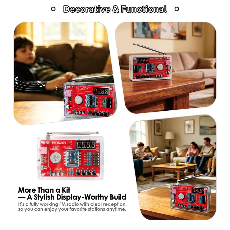 DIY FM Radio Soldering Practice Kit, 87-108MHz with 2 Power Modes (USB/Battery) & Acrylic Case, STEM Project for Beginners & School Education, Complete Kit with PCB, Components, Speaker