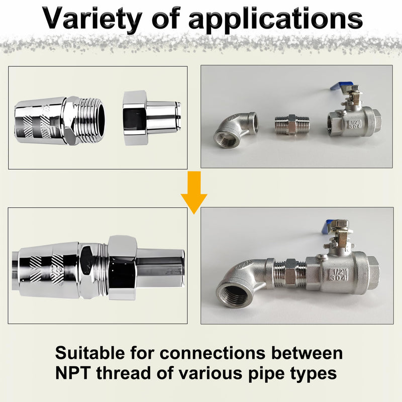 1/2" Male x 1/2" Male Hex Nipple Pipe Fittings, 304 Stainless Steel 1/2 inch NPT Male Threaded Pipe Adapter Fittings Equal Nipples Connectors, Male Straight Connector Pipe Fitting (1/2“, 2pcs) 1/2“, 2pcs