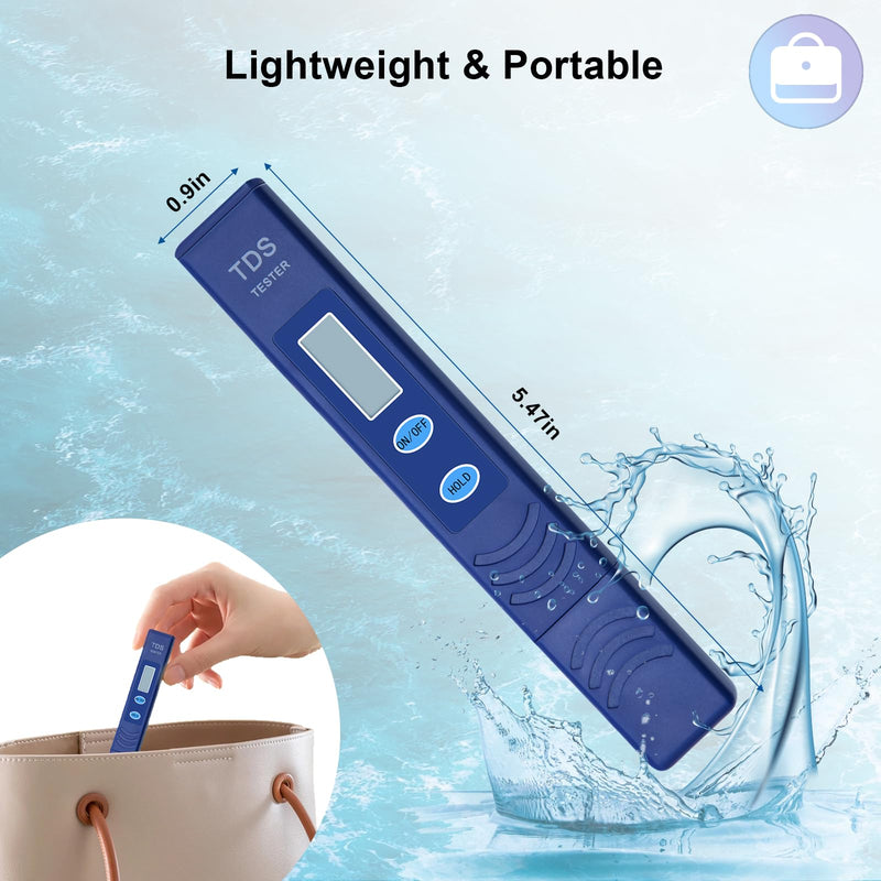 TDS Water Tester, 3 in 1 Drinking Water Tester, 0-9990 PPM Meter Water Quality Tester, Portable Water Tester for Drinking Water, TDS Meter Digital Water Tester, 1 Pack, Deep Blue